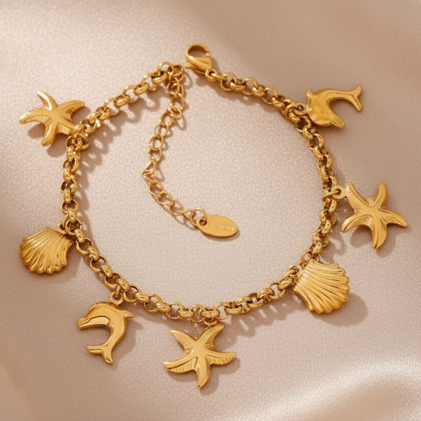 Bracelet femme doré en acier inoxydable, maille rolo pour breloques, bijou bohème chic — Swann Bijoux Guadeloupe