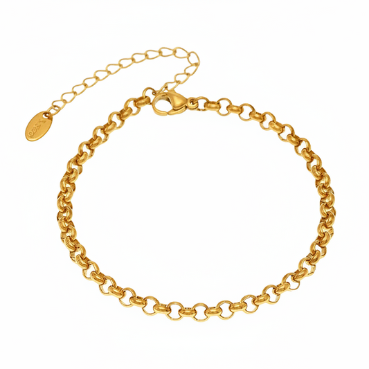 Bracelet doré en acier inoxydable à maille rolo sans pendentif.