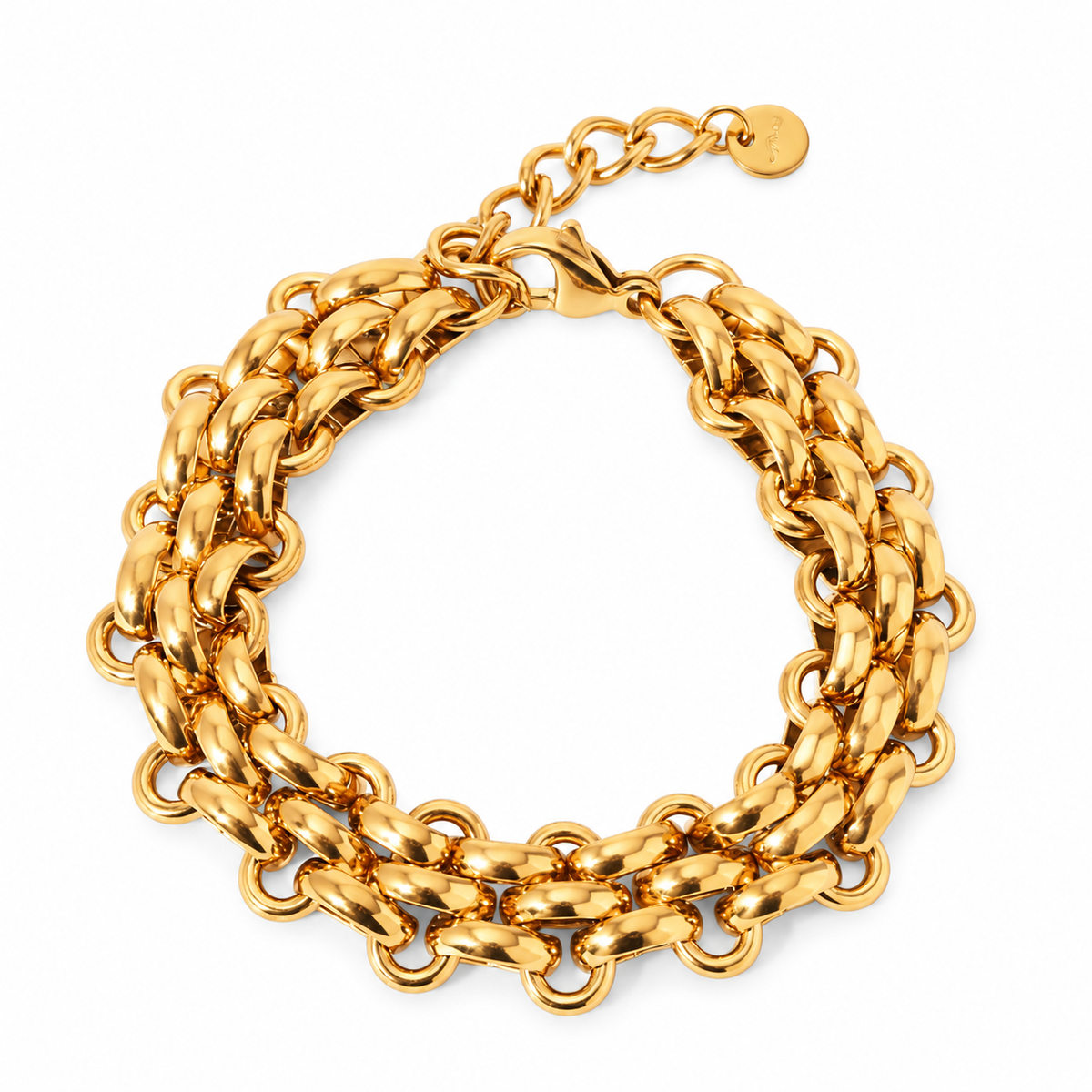 Bracelet extra large en acier inoxydable 316L doré plaqué or 18K à gros maillon rolo.