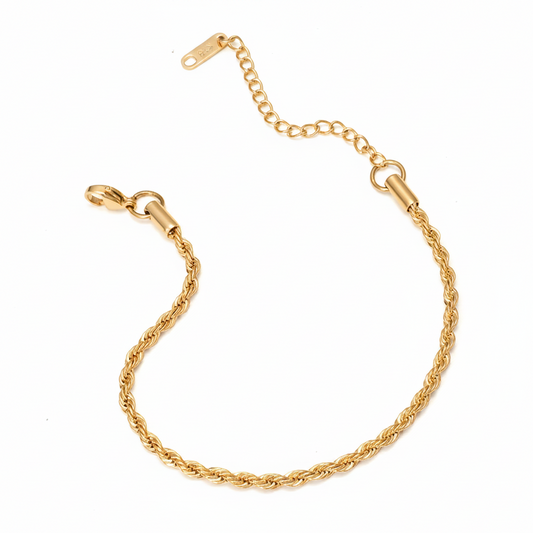 Bracelet doré en acier inoxydable 316L à fine maille corde 2 mm.