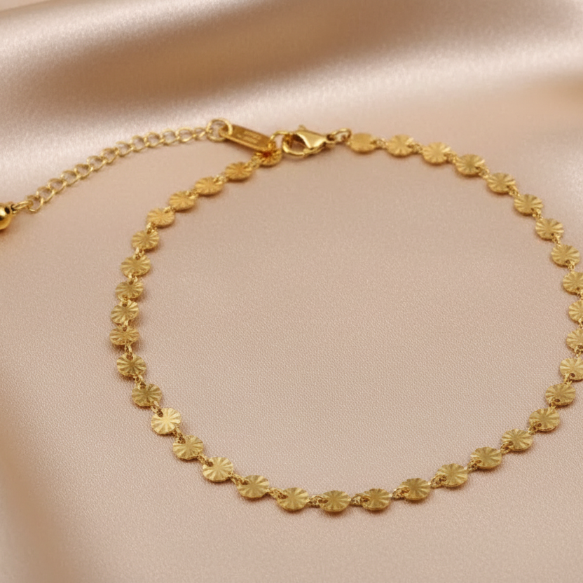 Bracelet de cheville en acier inoxydable doré à maillons ronds martelés, style bohème et tendance