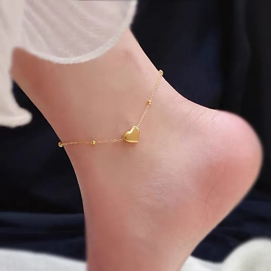 Bracelet de cheville Coeur et perles SERENA – Acier chirurgical doré