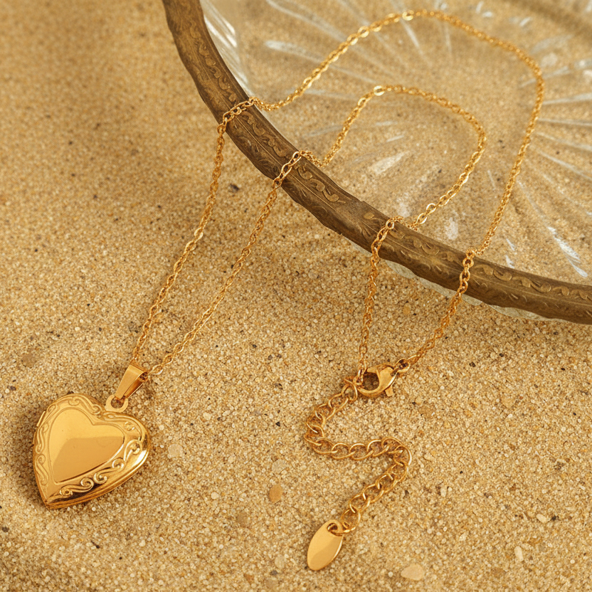 Collier pendentif coeur à ouvrir en acier inoxydable 316L doré, avec chaîne maille cubaine, bijou bohème et tendance
