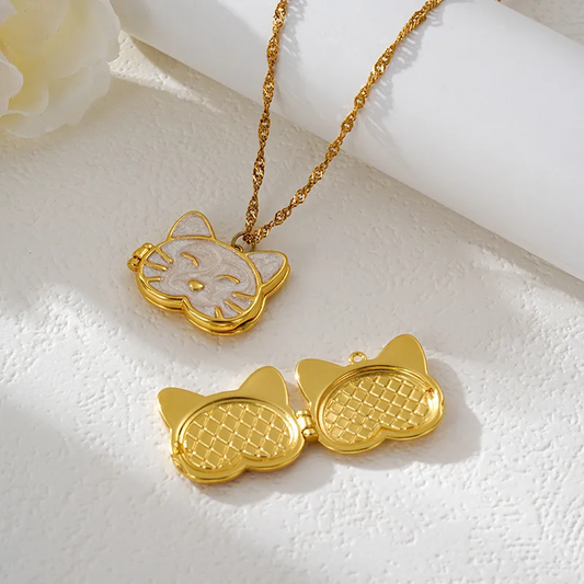 Collier médaillon photo à ouvrir CHAT en acier inoxydable
