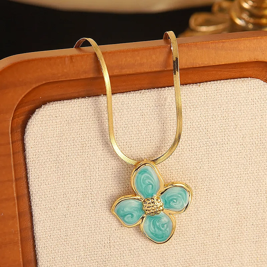 Collier FIDJI en acier inoxydable Fleur verte
