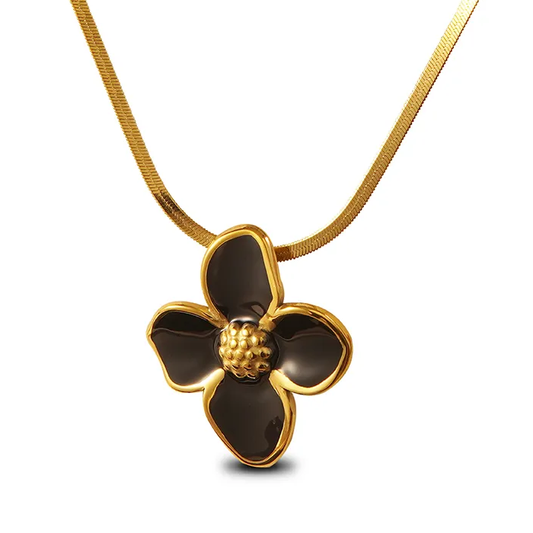 Collier FIDJI en acier inoxydable Fleur noire