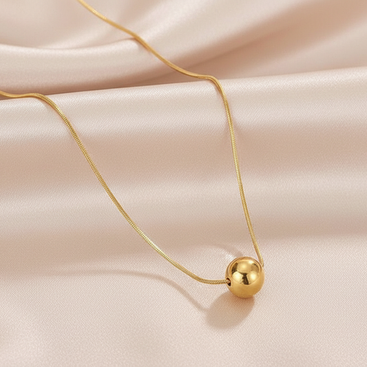 Collier en acier inoxydable à fine chaîne maille serpent et pendentif grande perle doré, bijou minimaliste