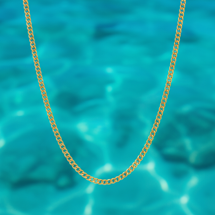 Collier doré en acier inoxydable à chaîne maille gourmette de largeur 3mm et longueur 60 cm, style bohème