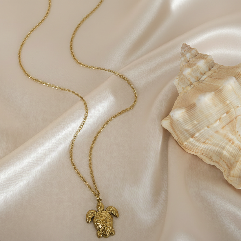 Collier pendentif tortue tendance en acier inoxydable 316L doré, avec chaîne maille cubaine, bijou chic et bohème pour femme