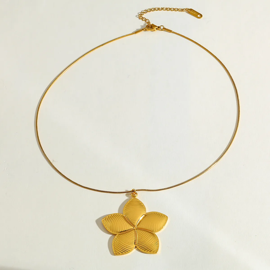 Collier doré en acier inoxydable maille serpent avec pendentif grande fleur tropicale, bijou bohème