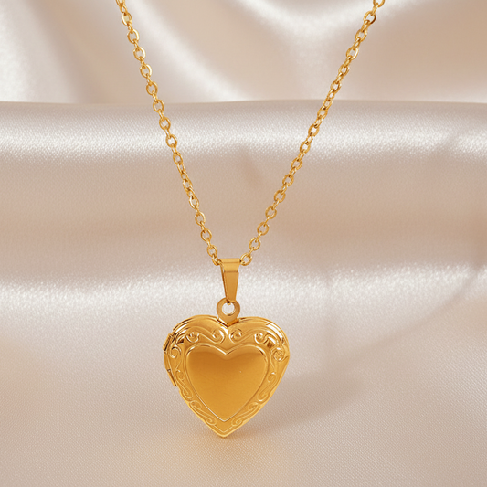 Collier pendentif coeur à ouvrir en acier inoxydable 316L doré, avec chaîne maille cubaine, bijou chic et bohème et tendance