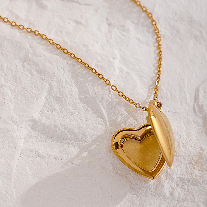 Collier pendentif coeur ouvert en acier inoxydable 316L doré, avec chaîne maille cubaine, bijou bohème et tendance