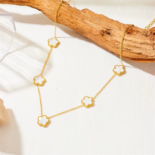 Collier ANNA en acier inoxydable Fleurs blanches