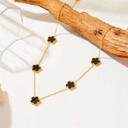 Collier ANNA en acier inoxydable Fleurs noires