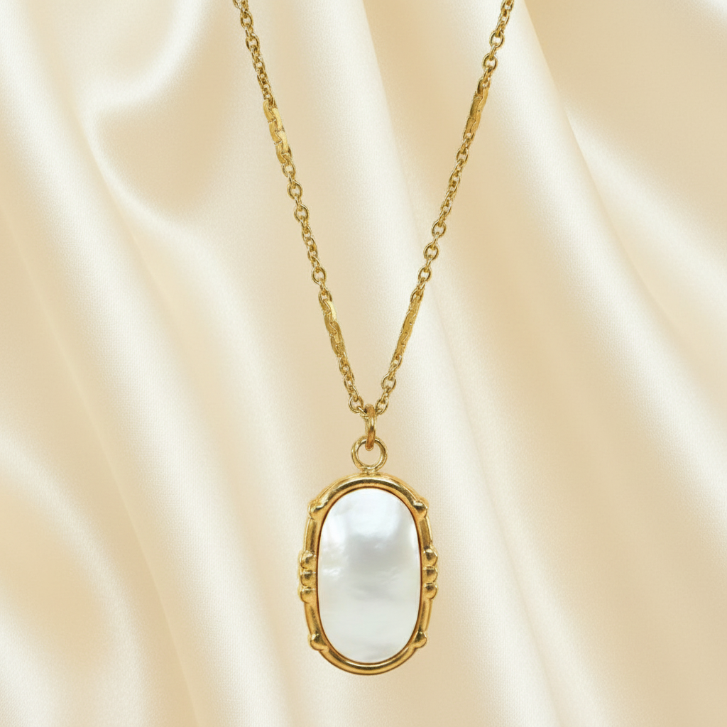 Collier doré en acier chirurgical avec pendentif en nacre, bijou bohème chic