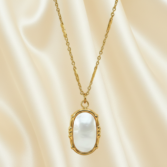 Collier doré en acier chirurgical avec pendentif en nacre, bijou bohème chic