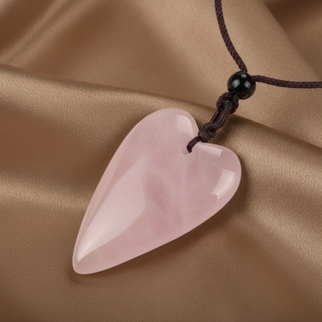 Collier pendentif cœur en quartz rose naturel – Swann Bijoux en Guadeloupe