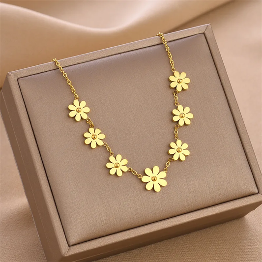 Collier Fleurs EDEN en acier chirurgical doré