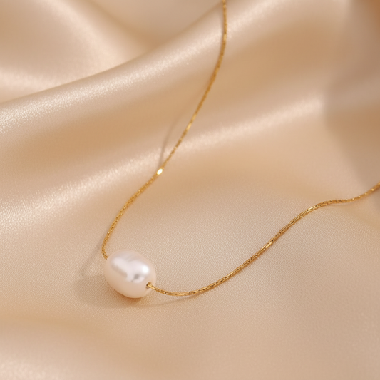Collier en acier inoxydable à chaîne ultra fine dorée et perle d’eau douce blanche, bijou minimaliste