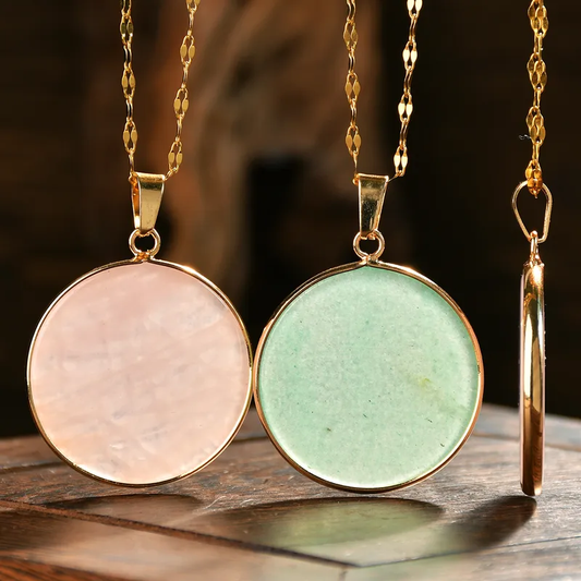 Collier LIBERTY – Pierre naturelle QUARTZ ROSE, AVENTURINE  et acier inoxydable doré
