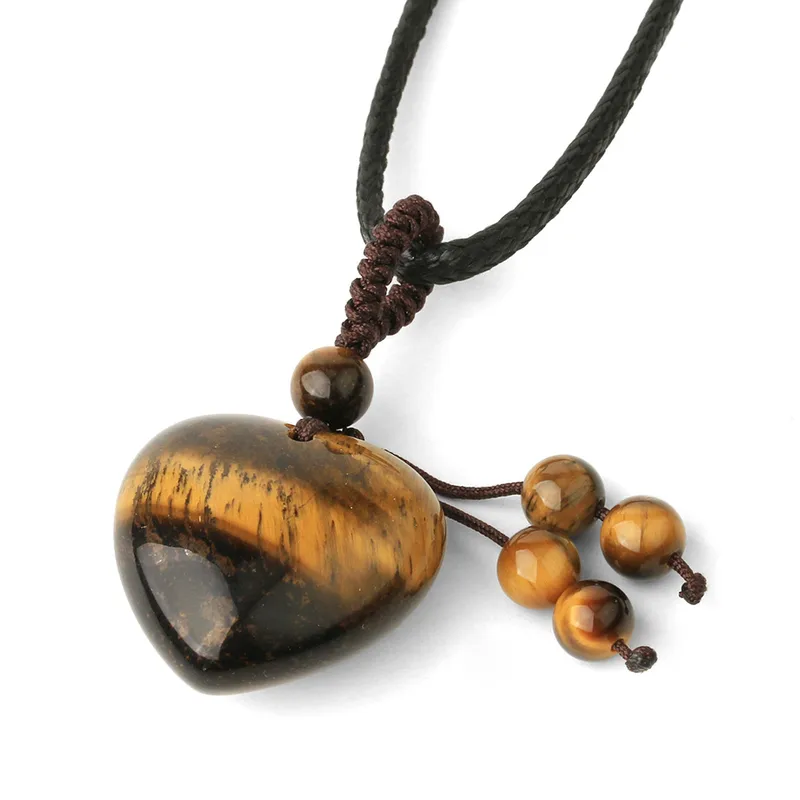 Collier pendentif cœur en oeil de tigre naturel, style bohème – Swann Bijoux en Guadeloupe