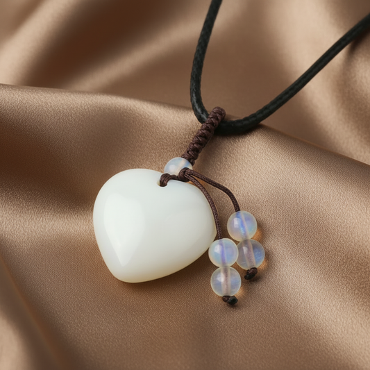Collier pendentif cœur en opale naturelle.