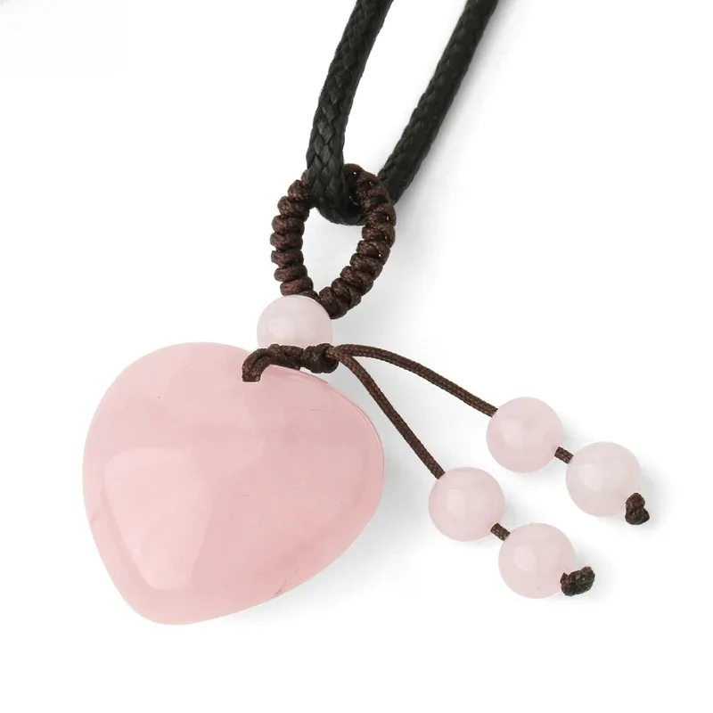 Collier pendentif cœur en quartz rose naturel, style bohème – Swann Bijoux en Guadeloupe