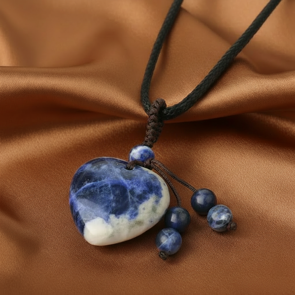 Collier pendentif cœur en sodalite naturelle.
