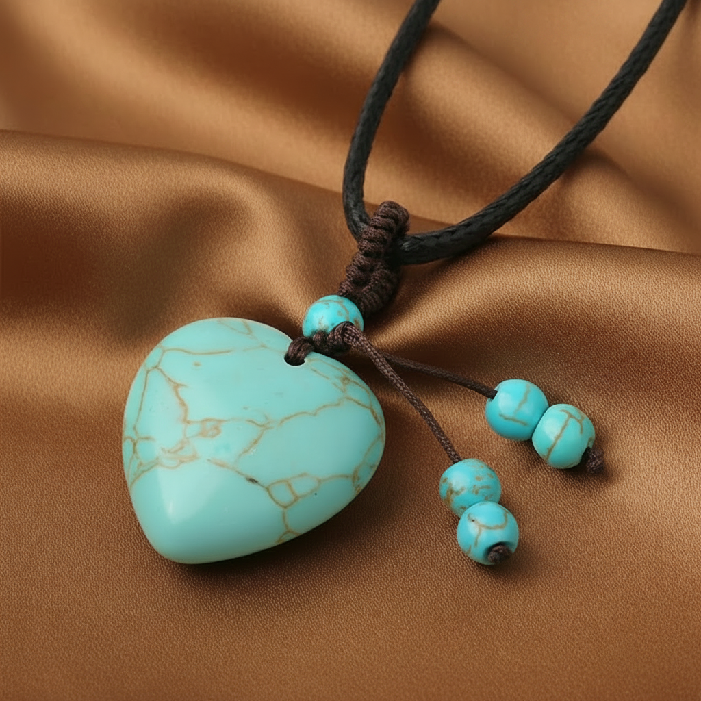Collier pendentif cœur en turquoise naturelle.