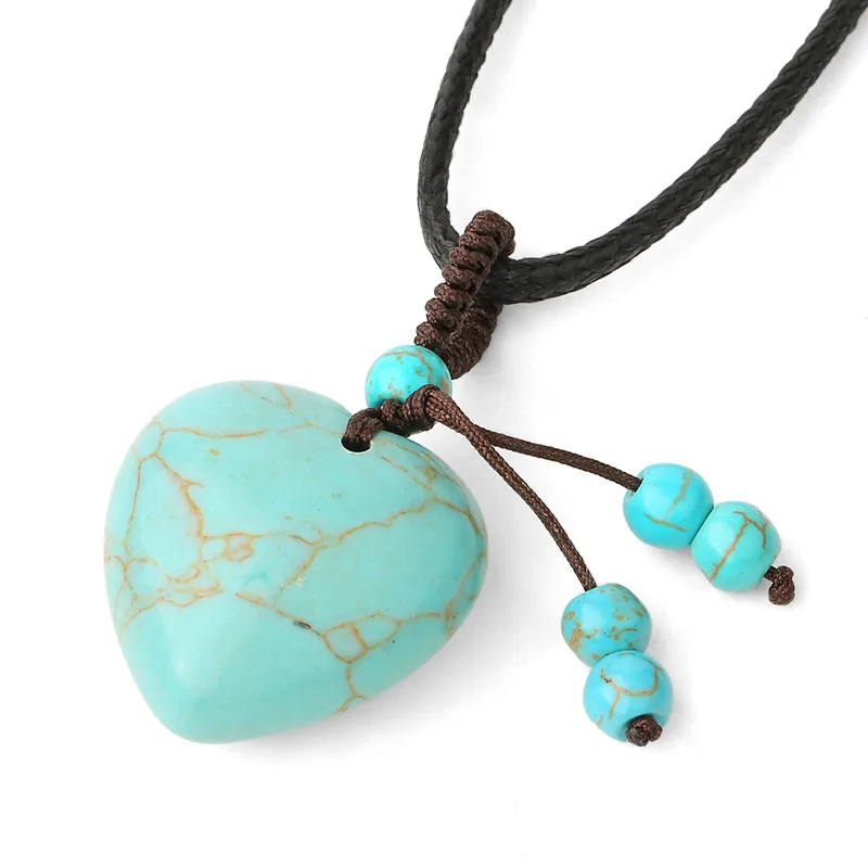Collier pendentif cœur en turquoise naturelle, style bohème – Swann Bijoux en Guadeloupe