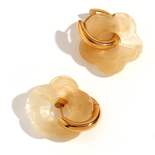 Créoles OLIANA en acier inoxydable et Fleur acrylique couleur ambre