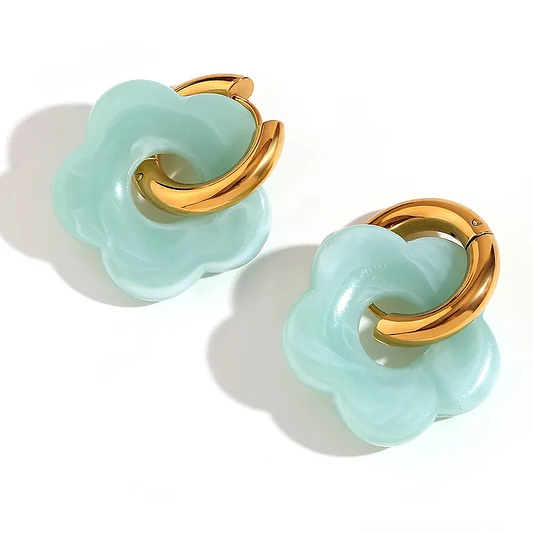 Créoles OLIANA en acier inoxydable et Fleur acrylique couleur jade