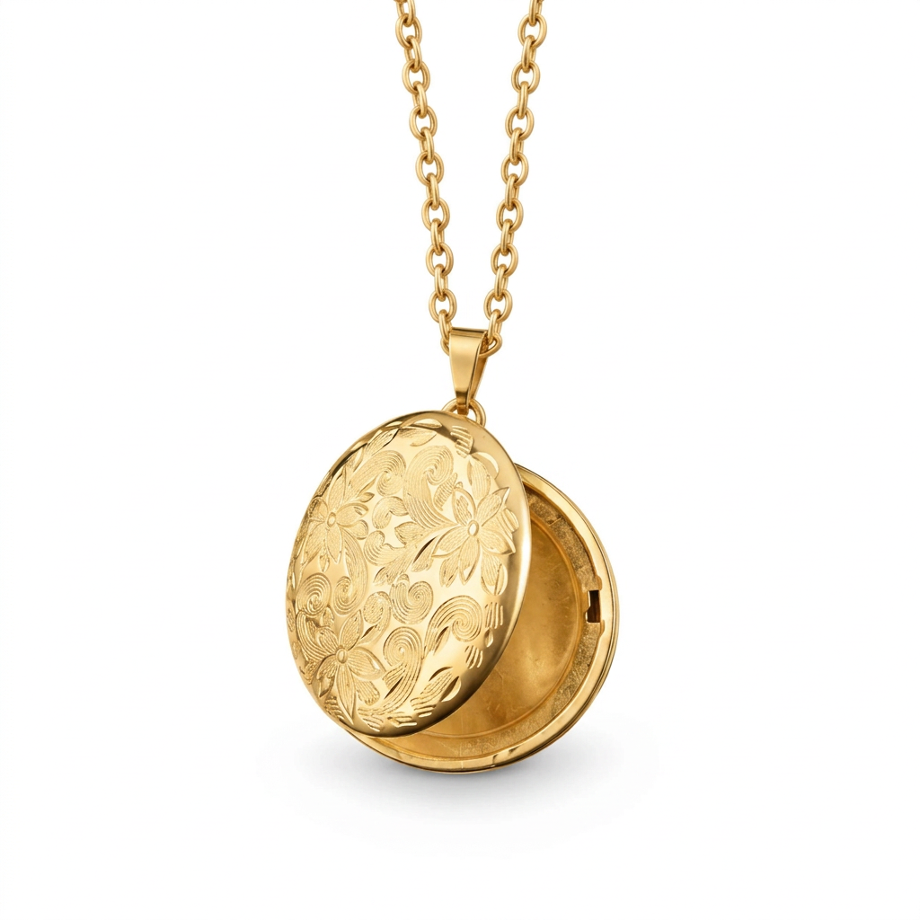 Collier médaillon ouvrant en acier inoxydable doré – modèle IRIS