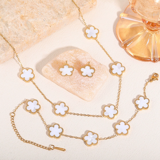 Parure ANNA en acier inoxydable Fleur blanche