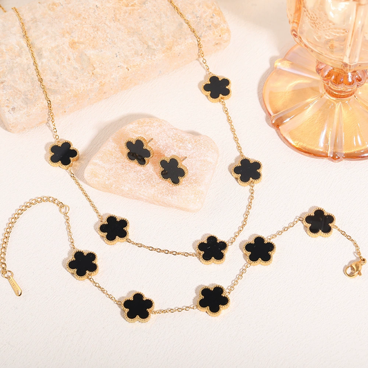 Parure ANNA en acier inoxydable Fleur noire
