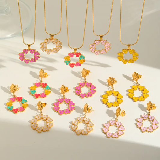Parure Fleurs MELODY en acier inoxydable – Collier et Boucles d'oreilles assorties