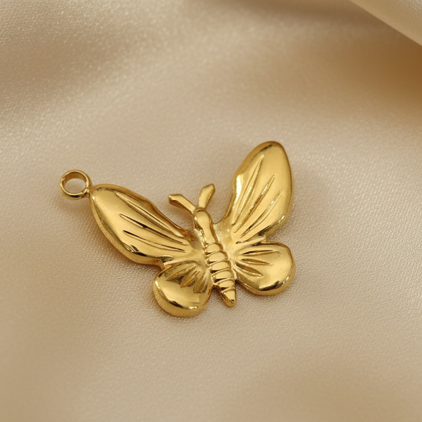 Pendentif papillon en acier inoxydable doré, style bohème et tendance