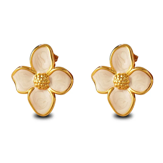 Boucles d'oreilles FIDJI en acier inoxydable Fleur blanche