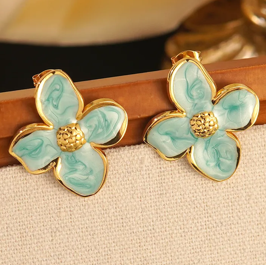 Boucles d'oreilles FIDJI en acier inoxydable Fleur verte